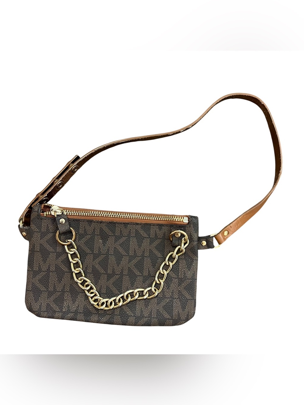 Michael Kors Belt Bag Brown Monogram Logo Print Leather Waist Pack Crossbody - Picture 4 of 10